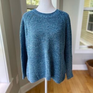 GAP Turquoise Heather Blue Shaker Knit Cotton Crewneck Sweater Size Small